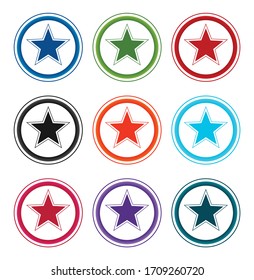 Star icon flat round buttons set illustration design isolated on white background