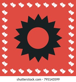 Star icon flat. Simple black pictogram on red background with white hearts for valentines day. Vector illustration symbol