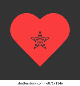 Star icon flat. Simple pictogram on heart background. Vector illustration symbol