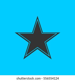 Star icon flat. Simple vector black pictogram on blue background
