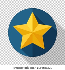 Star icon in flat style with long shadow on transparent background