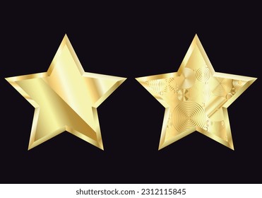 Star icon with golden texture isolated on black background. Universal golden sign for online casino, game, banner, slot machine or other using. Vetor illustration. Set.