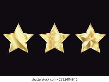 Star icon with golden various texture isolated on black background. Universal golden sign for online casino, game, banner, slot machine or other using. Vetor illustration. Set.