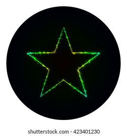 Star icon of gradient lights on black background. Neon vector icon