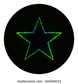 Star icon of gradient lights on black background. Neon vector icon