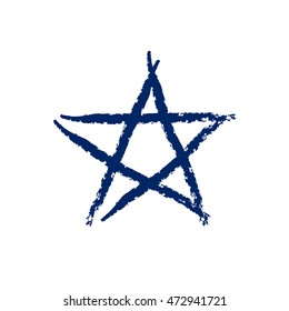 Star icon grunge texture. Vintage retro style. Design element. Blue-dirty silhouette, isolated on white background. Grungy template. Distressed symbol. Paint brush image. Vector illustration