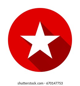Star Icon isolated on red background with long shadow. flat icon