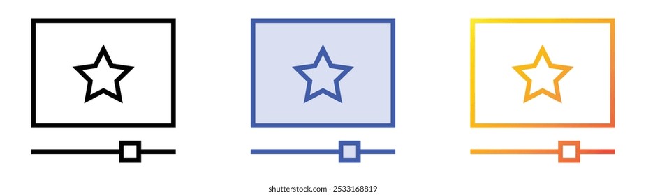 icono de estrella. Lineal, relleno azul y diseño de estilo degradado aislado sobre fondo blanco