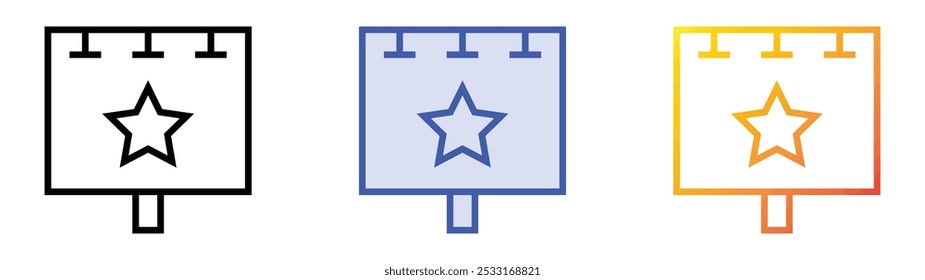 icono de estrella. Lineal, relleno azul y diseño de estilo degradado aislado sobre fondo blanco