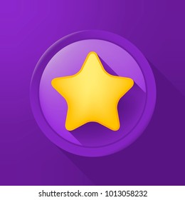 Star Icon on Circular Button on Color Background . Isolated Vector Illustration 