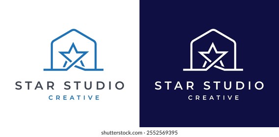 Ícone de estrela na inspiração de design de logotipo minimalista para casa. Ícone de Casa Moderna com Símbolo de Estrela para Estúdio e Marca Imobiliária. Ilustração limpa e simples do logotipo de vetor.