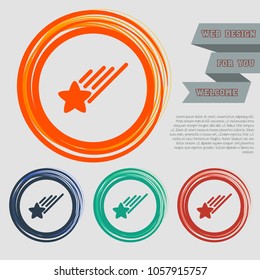 Star Icon on the red, blue, green, orange buttons for your website and design with space text. Vector illustration