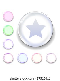 Star icon on translucent glass orb vector button
