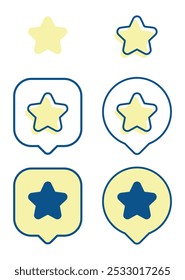 Star icon with outline and soft yellow color, Start icon with three style, Start icon with rounded frame