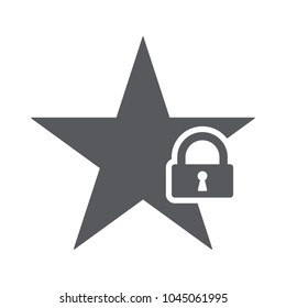Star icon with padlock sign. Star icon and security, protection, privacy symbol. Vector icon