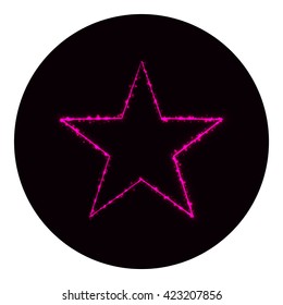 Star icon of pink lights on black background. Neon vector icon
