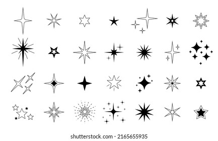 Star icon. Premium quality, favorite shiny and sparkle pictogram, blink glitter and glowing symbol. Vector night sky decorative boho elements isolated set. Cosmic celestial bodies of different shape - Shutterstock ID 2165655935