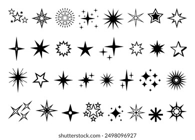 Star icon. Premium quality, favorite shiny and sparkle pictogram, blink glitter and glowing symbol. Vector night sky decorative boho elements isolated set. Cosmic celestial bodies of different shape