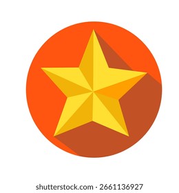 Ícone de estrela em círculo vermelho com sombra longa.