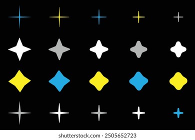 Star icon. Retro futuristic sparkle icons collection. Set of star shapes. Abstract cool shine effect sign vector design. Templates for design, posters, projects, banners, logo. Star icon vector set. 