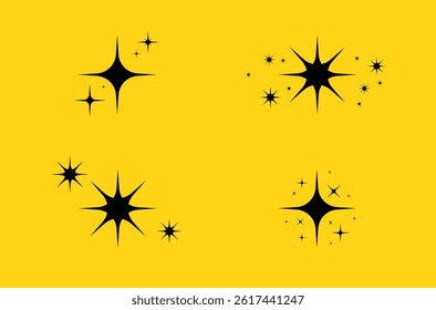 Star icon in retro style with twinkle sparkle and glow effect on abstract black background with doodle silhouette shine light burst pictogram vector symbol brush graphic magic spark

