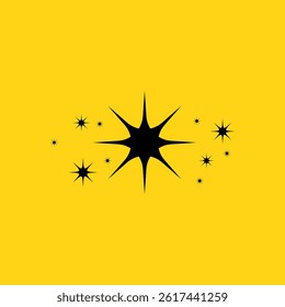 Star icon in retro style with twinkle sparkle and glow effect on abstract black background with doodle silhouette shine light burst pictogram vector symbol brush graphic magic spark

