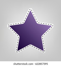Star Icon with rounded corners of inner radius. Vector. Violet icon with outline for cutting out at gray background.