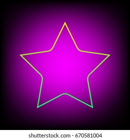 Star Icon with rounded corners of inner radius. Vector. Yellow-green gradient linear icon on magenta light as background