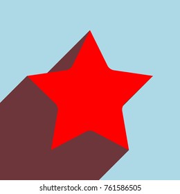 Star Icon with rounded corners of inner radius. Vector. Red flat icon with infinte wine shadow to left down corner at sky background.