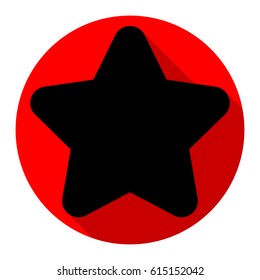 Star Icon with rounded corners of outer radius. Vector. Flat black icon with flat shadow on red circle with white background. Isolated.