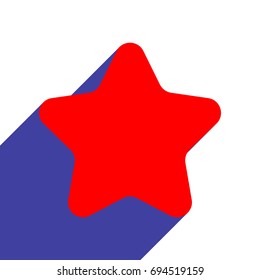Star Icon with rounded corners. Vector. Red flat style icon with dark blue long shadow on white background.