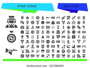star icon set. 120 filled star icons.  Simple modern icons about  - Magician, Branch, Compass, Pijama, Starfish, Favorite, Award, Solar system, Ticket, Evening, Bookmark, Startup