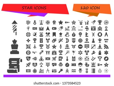 star icon set. 120 filled star icons.  Simple modern icons about  - Fireworks, Spell, Award, Solar system, Mars, Party hat, Windrose, Pijama, Star, Starfish, Magician, Branches