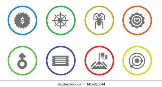 star icon set. 8 filled star icons.  Collection Of - Badge, Mars, Buddhism, Ticket, Cricket, Achievement, Favorite, Solar system