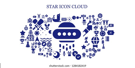  star icon set. 93 filled star icons. Simple modern icons about  - Ufo, Ticket, Cricket, Seal, Brightness, Solar system, Magic hat, Rate, Venus, Night, Trophy, Compass, Mirror ball