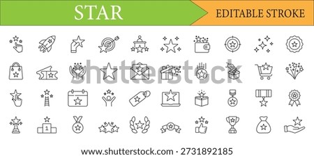 Star Icon Set for Awards Rating and Success Line Vector Illustration
