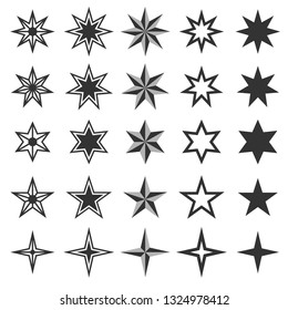 Star icon set back and white Vector illustration.