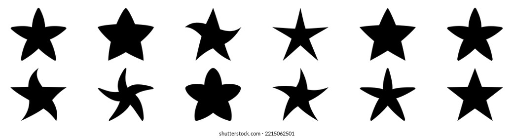 Star icon. Set of black star icons. Vector illustration. Various shapes of stars