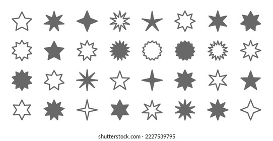 Star Icon Set - Black on White