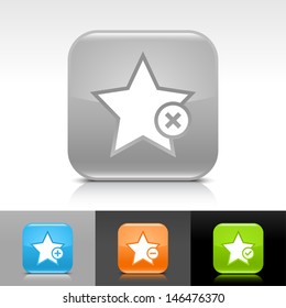 Star icon set. Blue, orange, green, gray color glossy web button with white sign. Rounded square shape with shadow, reflection on white, gray, black background. Vector illustration element 8 eps 