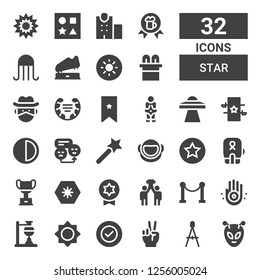 star icon set. Collection of 32 filled star icons included Alien, Compass, Victory, Success, Brightness, Experiment, Jainism, Red carpet, Badge, Day, Trophy, Boxing, Rate, Astronaut