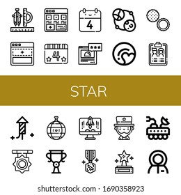 star icon set. Collection of Compass, Add, th of july, Rating, Astronomy, Pluto, Rambutan, Guest list, Fireworks, Medal, Disco ball, Trophy, Rocket, Uncle sam, Prize, Moon rover icons