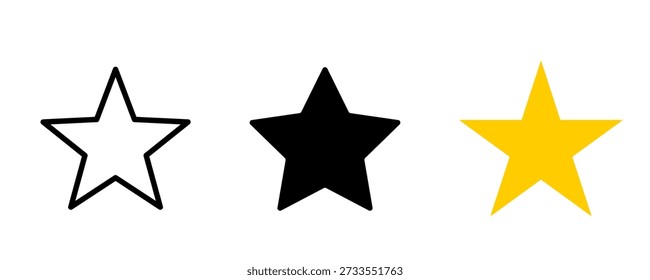Star icon set collection, outline solid and gold styles. Rating favorite and award symbols. Vector illustration isolated on white background.