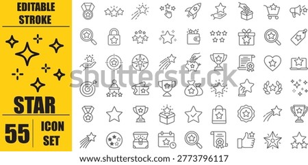 Star icon set. Containing rating, winner, medal, award, benefit, sparkle, shine, cup, badge and more. Editable line icons. Vector illustration. 