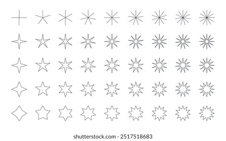 Star Icon Set - Different style of stars, simple outline design, constellations, galaxies, rating, celebrities icon, vector illustration