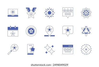 Star icon set. Duotone style line stroke and bold. Vector illustration. Containing star, stars, tetrahedronstar, rating, recruitment, wings, laptop.