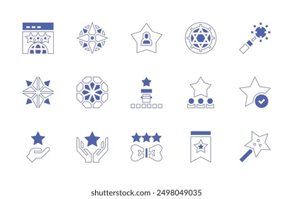 Star icon set. Duotone style line stroke and bold. Vector illustration. Containing star, tag, starshape, davidsstar, northstar, morningstar, website, follower, videogame, reputation.