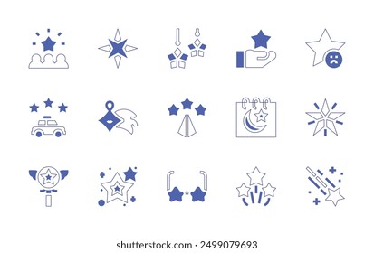 Star icon set. Duotone style line stroke and bold. Vector illustration. Containing northstar, team, feedback, shootingstar, stars, starglasses, star, satisfaction, taxi, calendar.