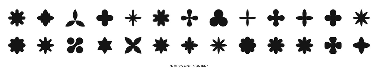Juego de iconos de estrella. Formas de estrella geométrica. El brutaalismo da forma a la colección. Colección de formas geométricas.