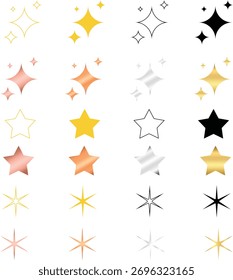 Conjunto de iconos de estrellas en oro, plata, negro y amarillo: brillante Colección decorativa de Vector brillante y brillante